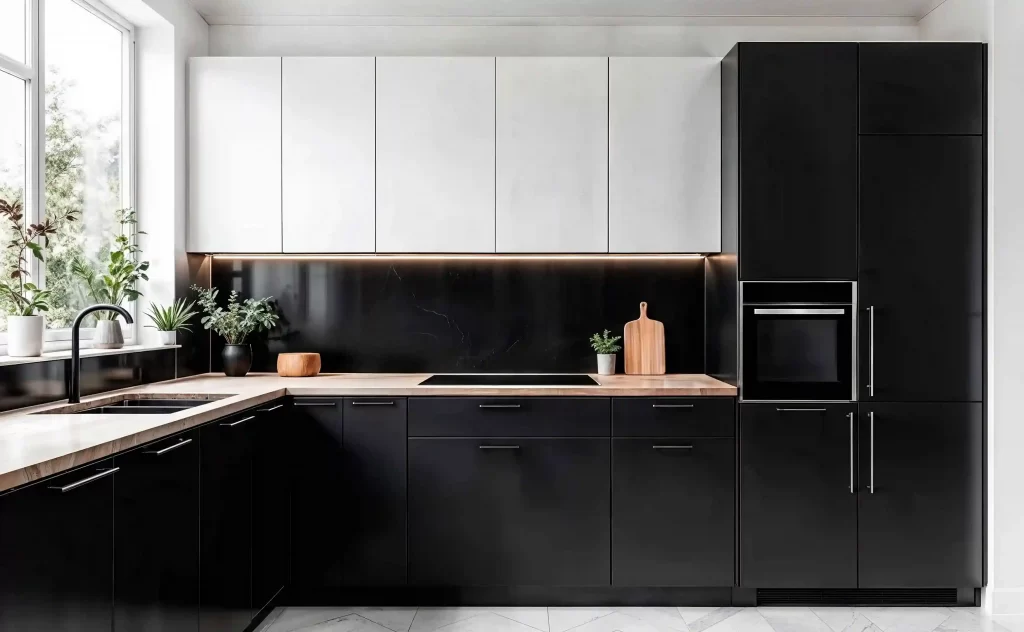 sassy black and classic white kitchen colour design ideas
